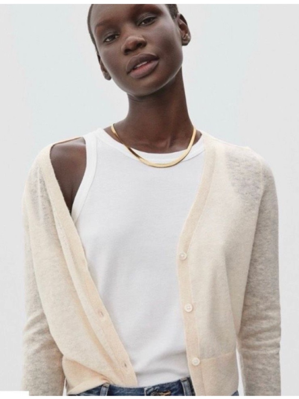 Everlane The Lightweight Wool Blend V-Neck Cardigan S Cream